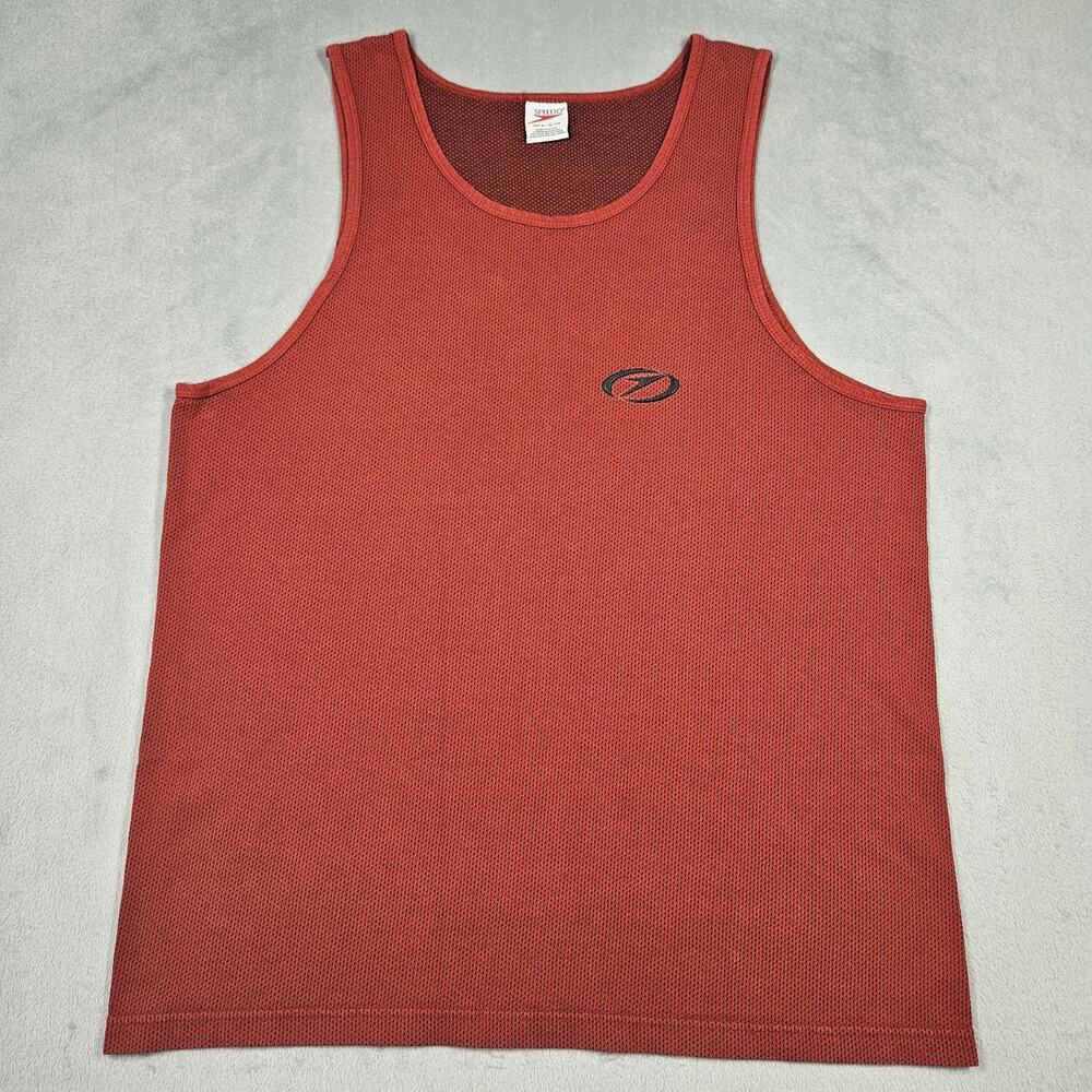 Vintage Speedo Tank Top Men L USA Made Waffle Knit Red Mesh Muscle Shirt 80s 90s